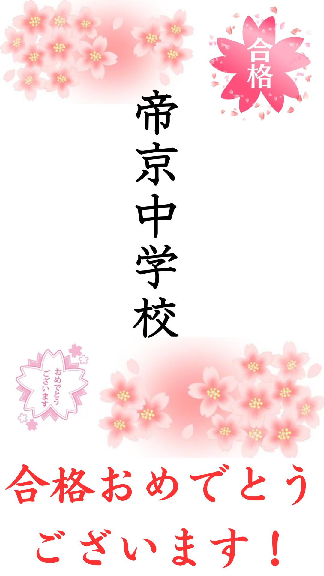 帝京中学校合格！