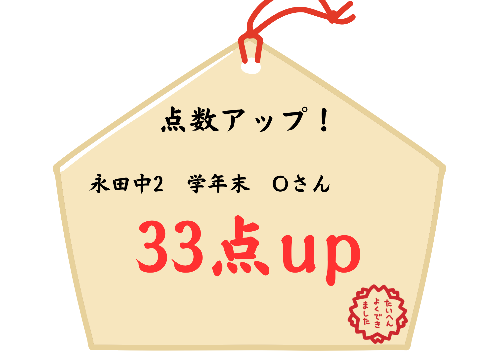 【速報】永田中2年生・O君、英語で驚異の33点アップ！