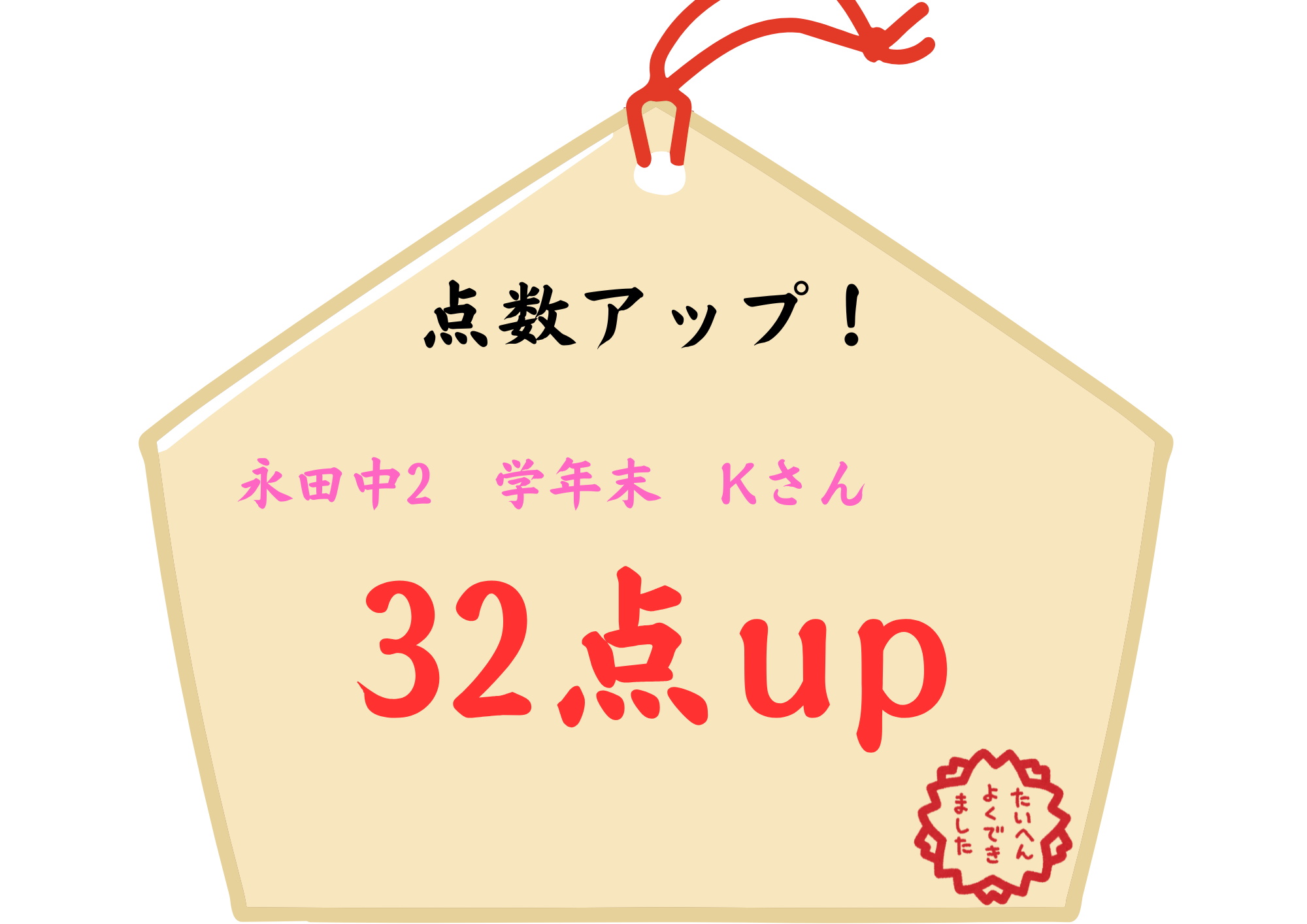 【＋32点アップ！】永田中2年生 Kさん 大躍進！