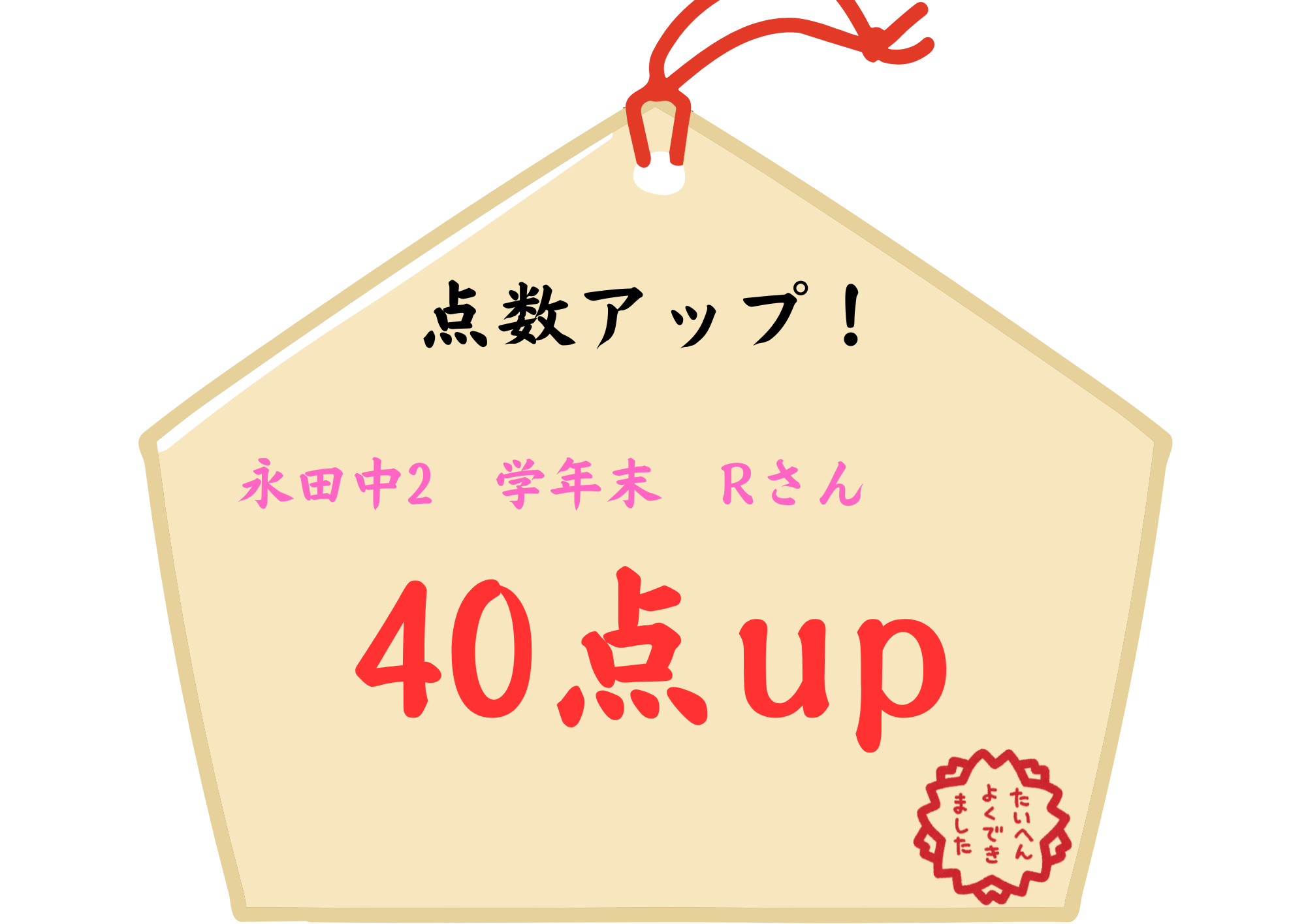 【速報】永田中2年生Rさん、入塾初テストで「40点」の大幅スコアアップ！