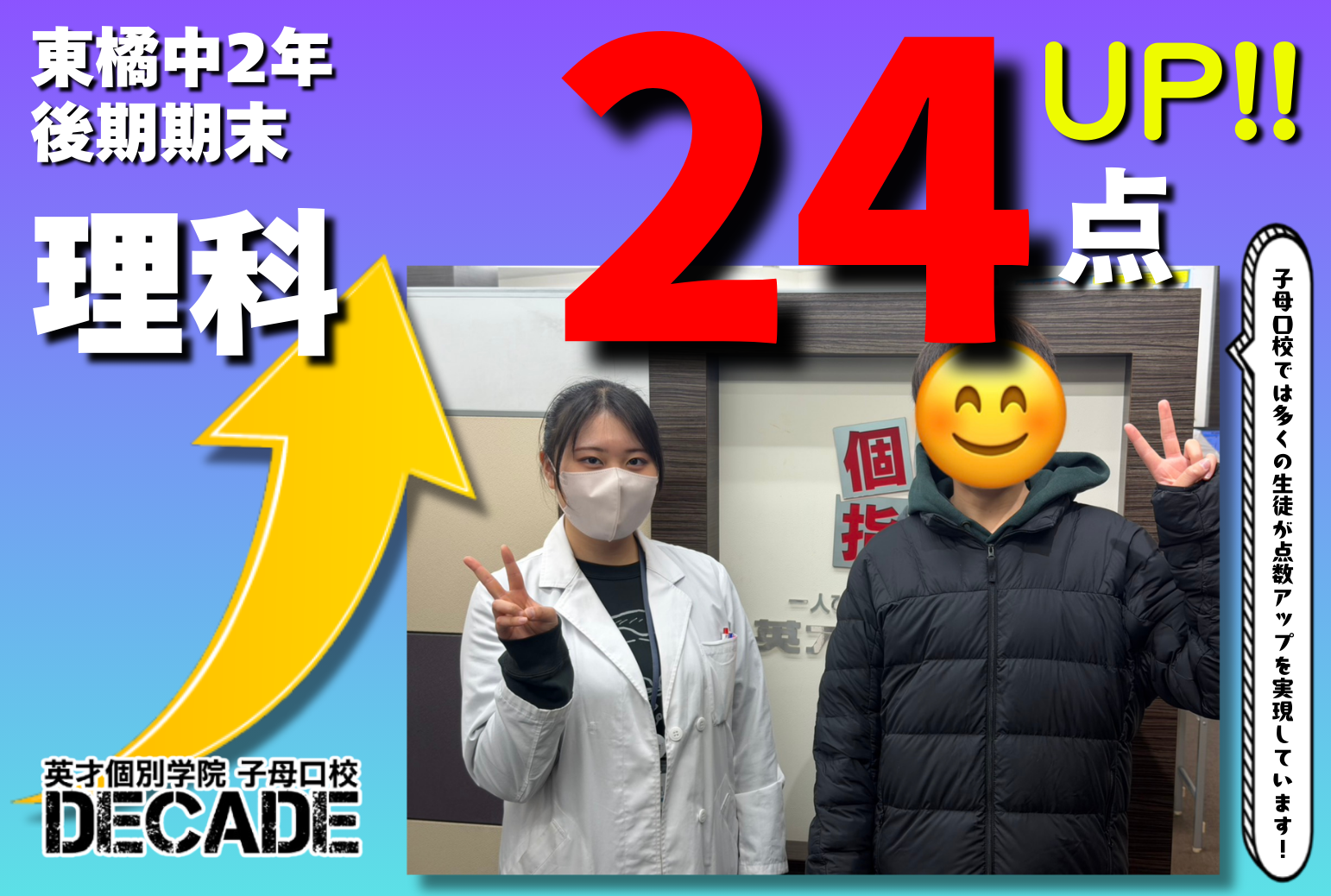 【東橘中2年】理科24点アップおめでとう!!!