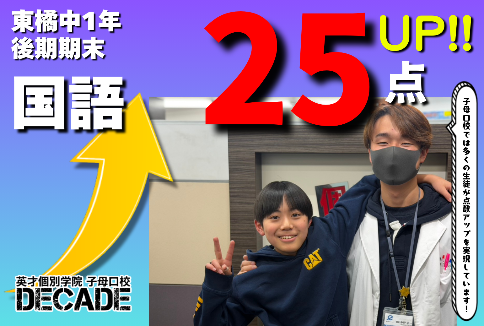 【東橘中1年】国語25点アップおめでとう!!!