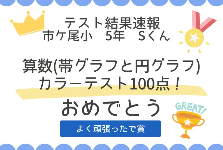 ⭐市ヶ尾小5年　算数カラーテスト100点GET！⭐