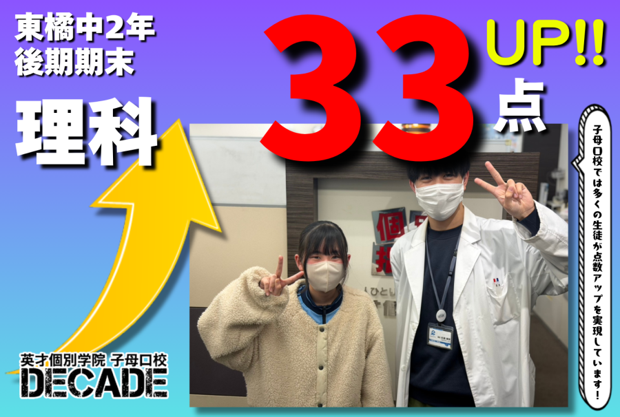 【東橘中3年】理科33点アップおめでとう!!!