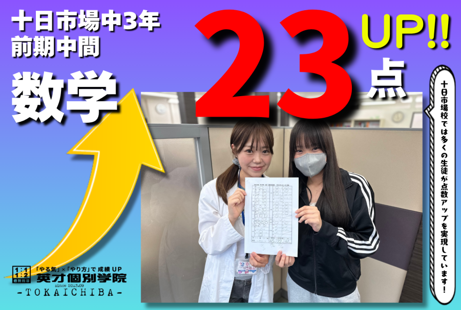 【十日市場中3年】数学23点アップおめでとう!!!