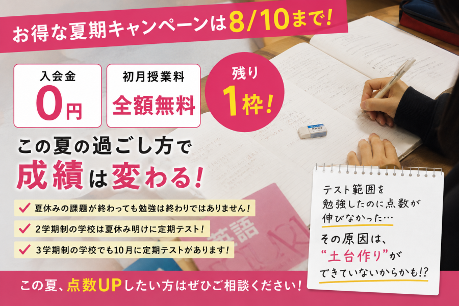 【中学生必見】夏休みの過ごし方で定期テストの点数は決まる！