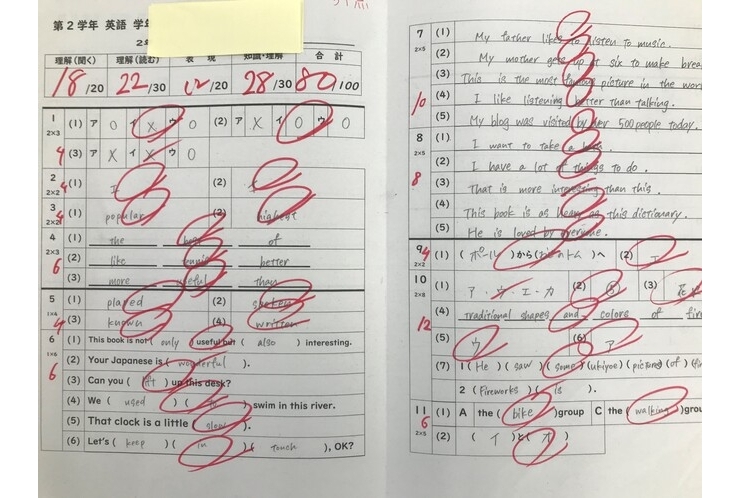 【英才個別学院 南砂校】テスト結果