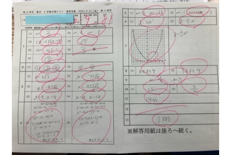 中間テスト結果　その3