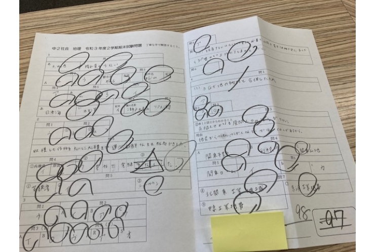 2学期末　中1.2年生　テスト結果