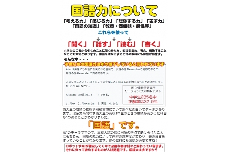 近年の国語力低下について