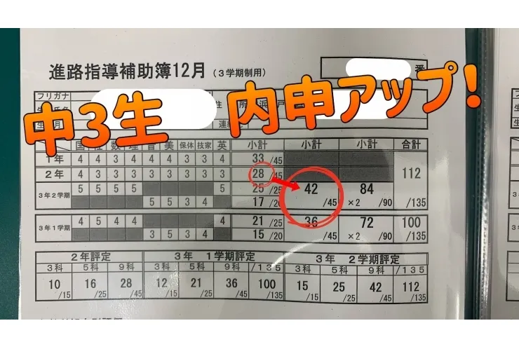 中3生内申UP！！