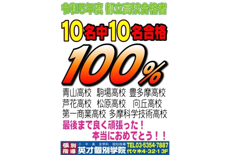都立高校入試 合格率100％！