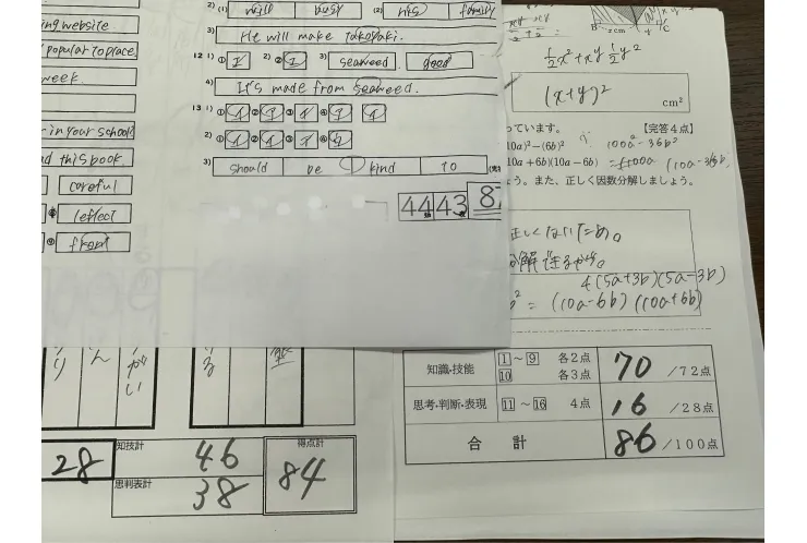 【中間テスト速報】谷原中学校3年　3科目20点以上UP♪