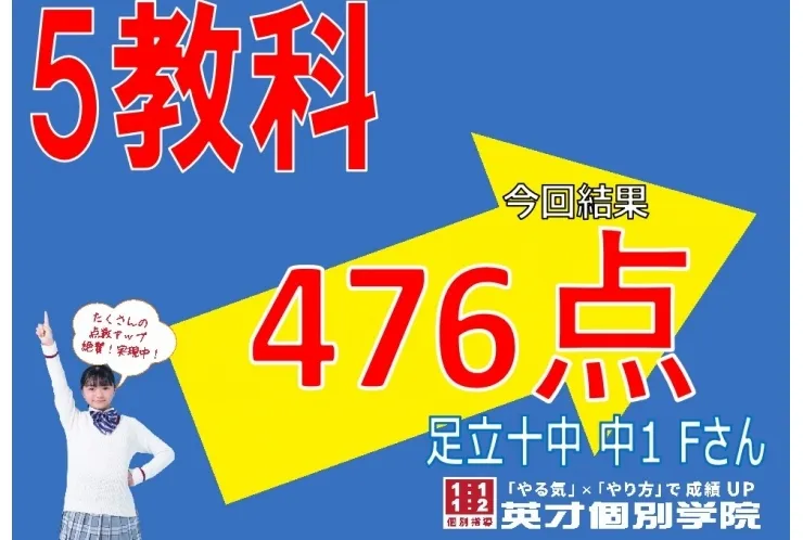 足立十中1年Fさんも450点超え