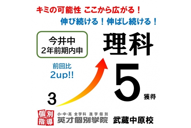 【今井中2年】理科５獲得！(前回比2up!!)