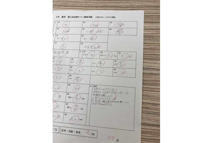 2学期末テスト100点！！