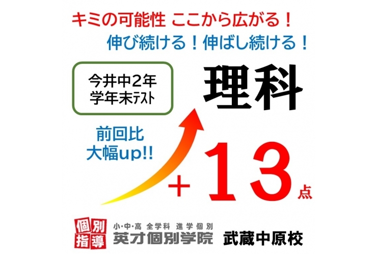 【今井中2年】学年末テスト理科、13点アップ‼