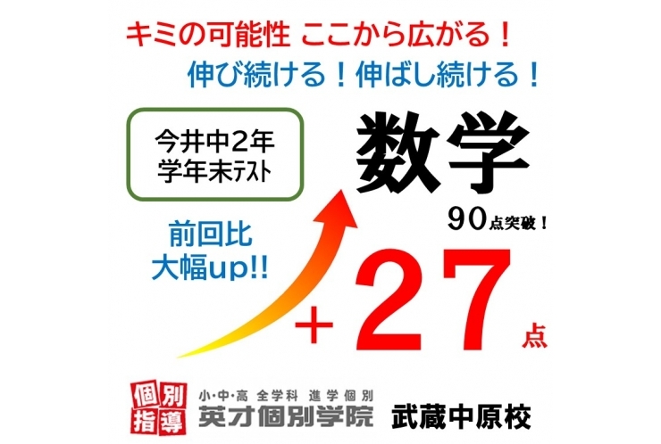 【今井中2年】学年末テスト数学、27点アップ‼