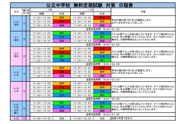 集中して取り組め！テスト対策会