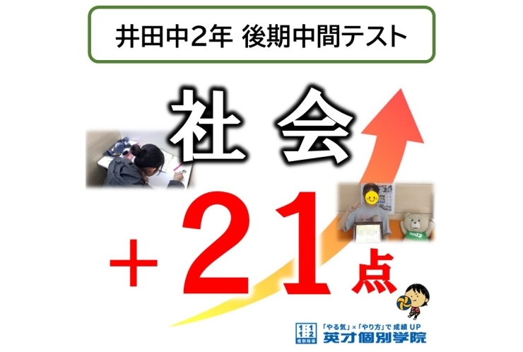 【井田中2年】後期中間テスト社会 ＋21点！