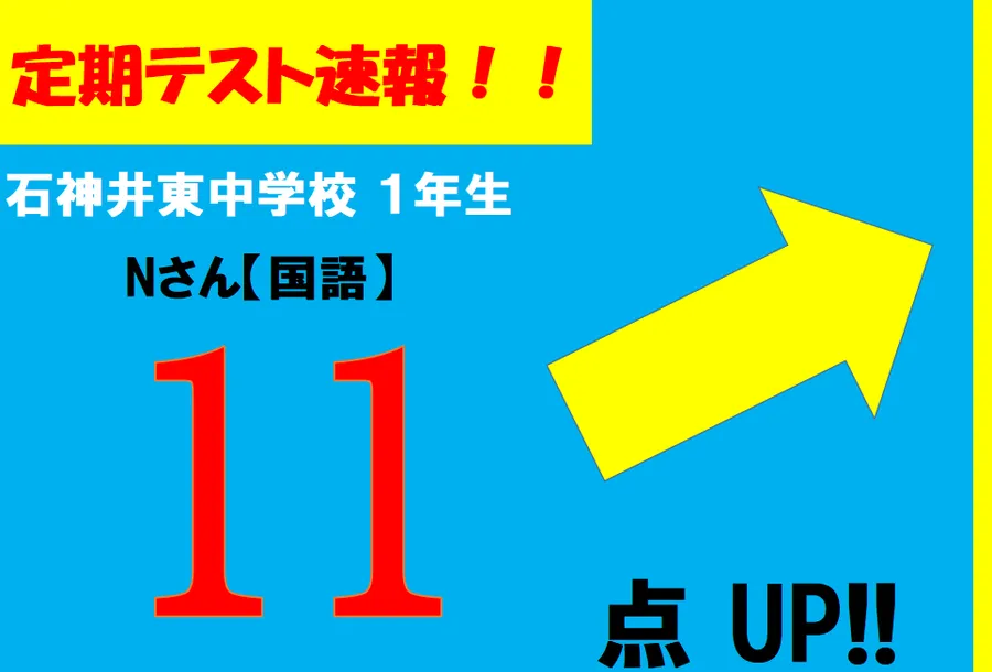 【定期テスト速報】石神井東中学校１年生　Nくん