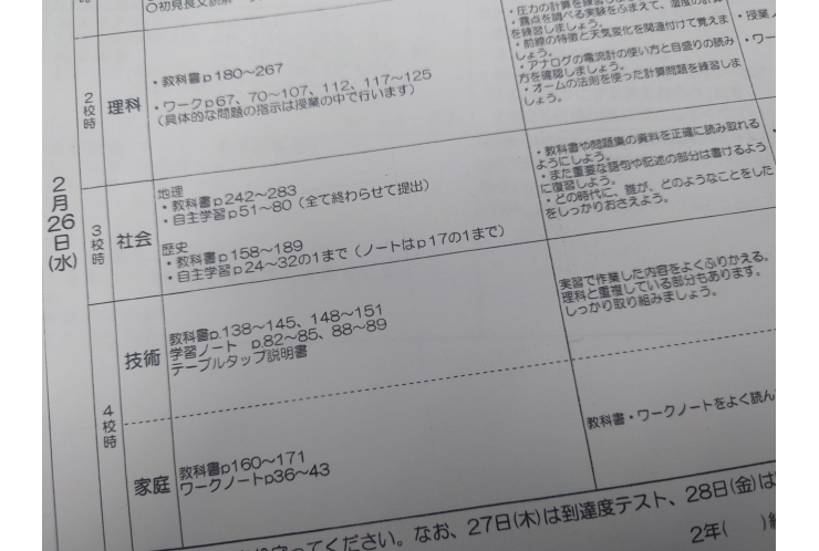 学年末試験範囲分析：蒲原中2年二日目