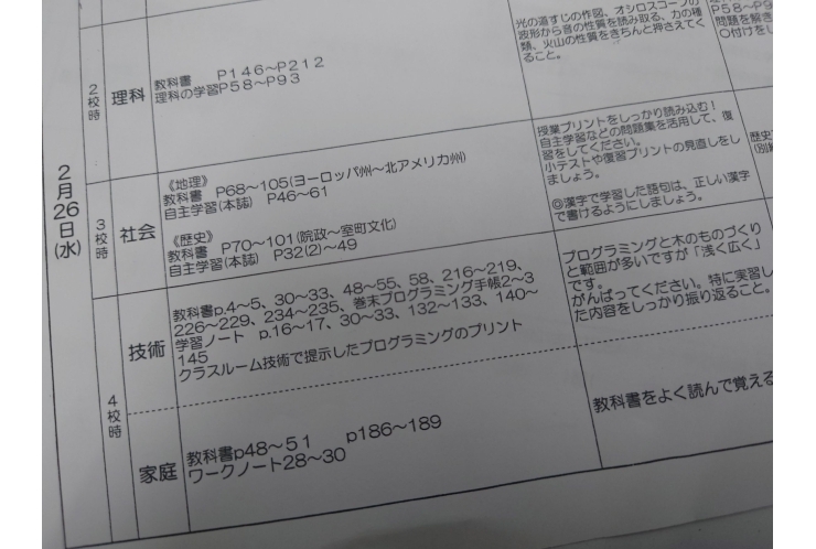 学年末試験範囲分析：十三中2年生前半