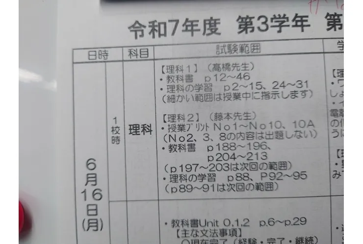2025前期中間試験範囲分析：蒲原中3年