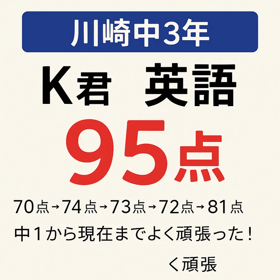 【英語95点達成】川崎中3・K君の3年間の努力が実を結ぶ！