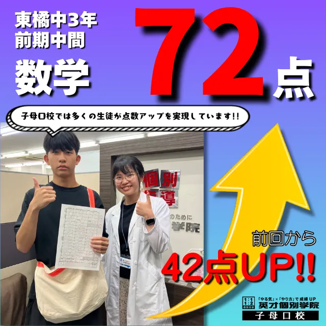 【東橘中3年】数学42点大幅点数アップおめでとう!!!