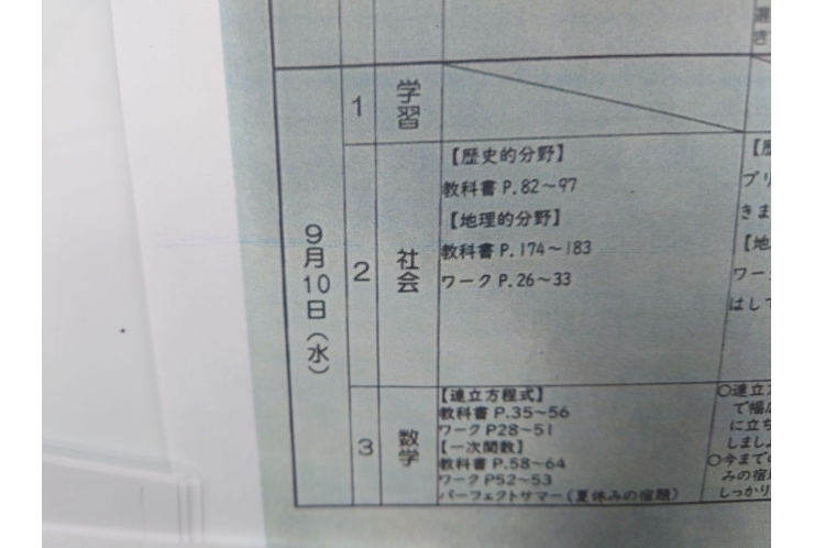 2025前期期末試験範囲分析：谷中中2年①