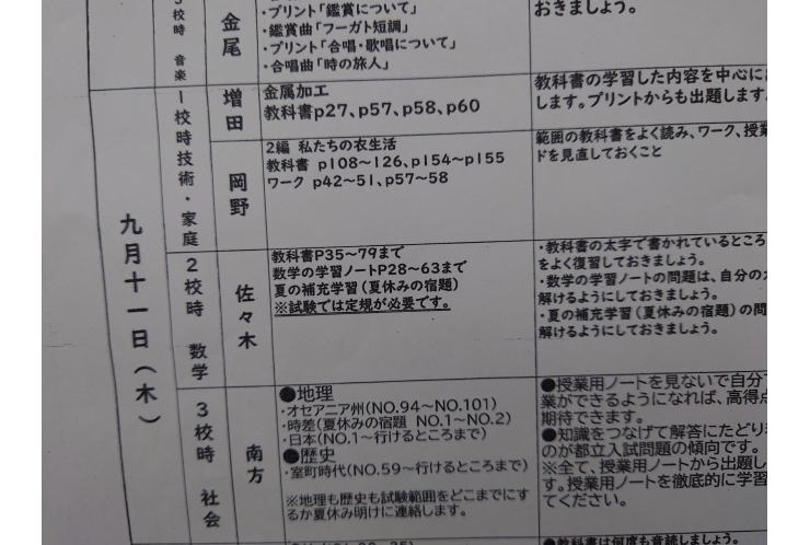 2025前期期末試験範囲分析：東綾瀬中2年①