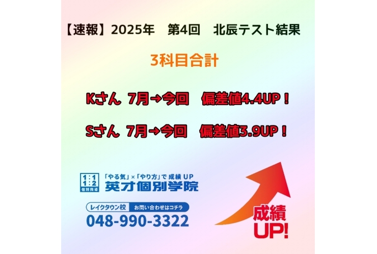 【速報】　2025年　第4回　北辰テスト結果報告　~3科目合計~