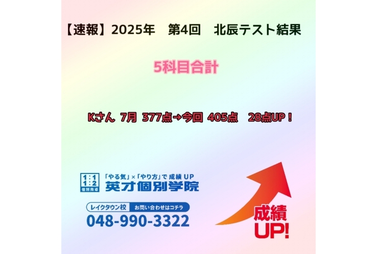 【速報】　2025年　第4回　北辰テスト結果報告　~５科目合計~