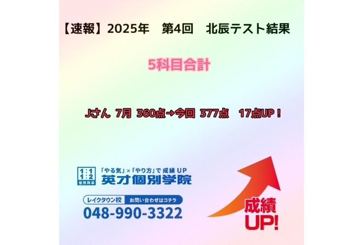 【速報】　2025年　第4回　北辰テスト結果報告　~５科目合計②~