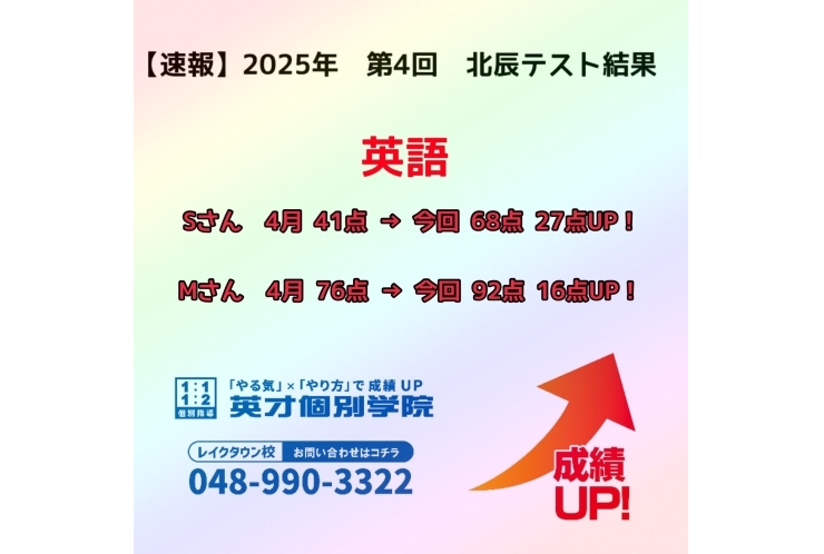 【速報】　2025年　第4回　北辰テスト結果報告　~英語③~