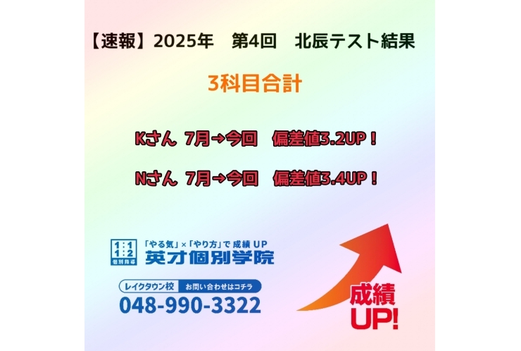 【速報】　2025年　第4回　北辰テスト結果報告　~3科目合計②~