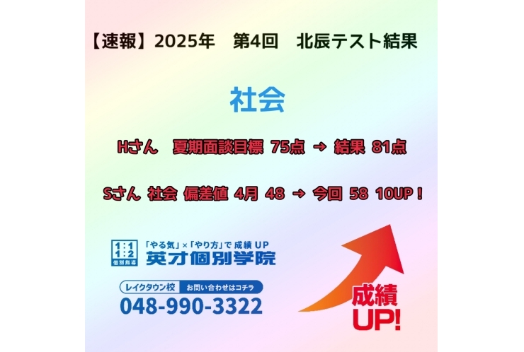 【速報】　2025年　第4回　北辰テスト結果報告　~社会②~