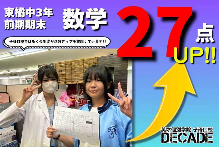 【東橘中3年】数学27点アップおめでとう!!!
