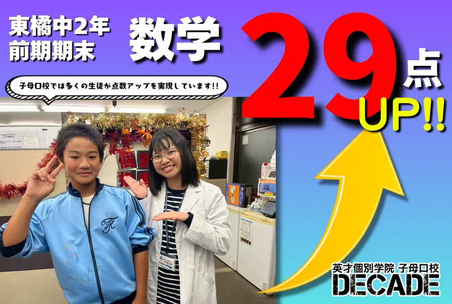 【東橘中2年】数学29点アップおめでとう!!!