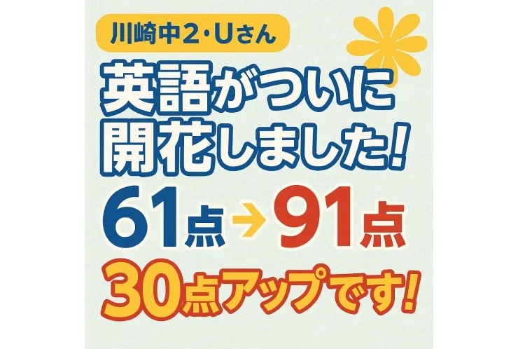 【川崎中２・Uさん】英語がついに“開花”しました！30点アップです！