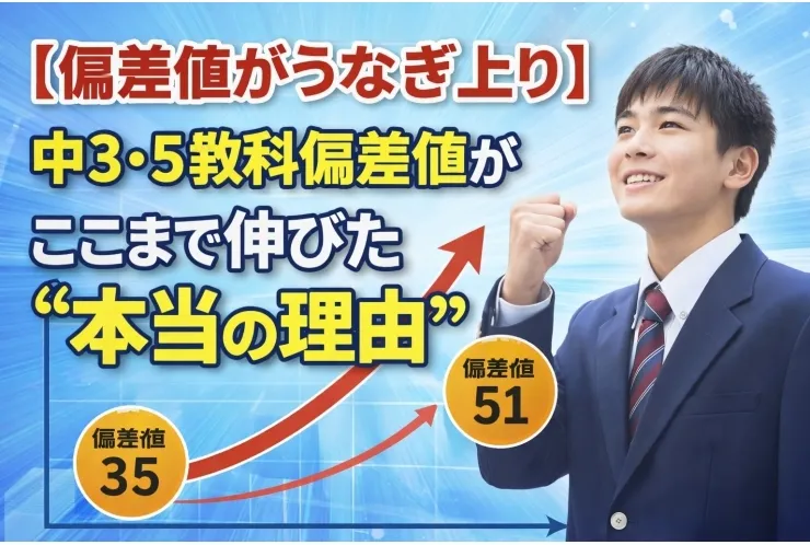 中学3年生、5教科偏差値が35 → 51まで上昇